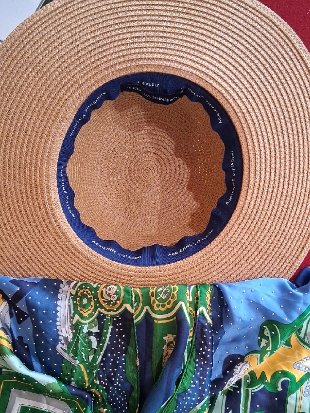 Adrienne Vittadini Blue, Green & Navy Silk Resort Kimono &  Straw Hat Set. NWT. - Picture 14 of 16